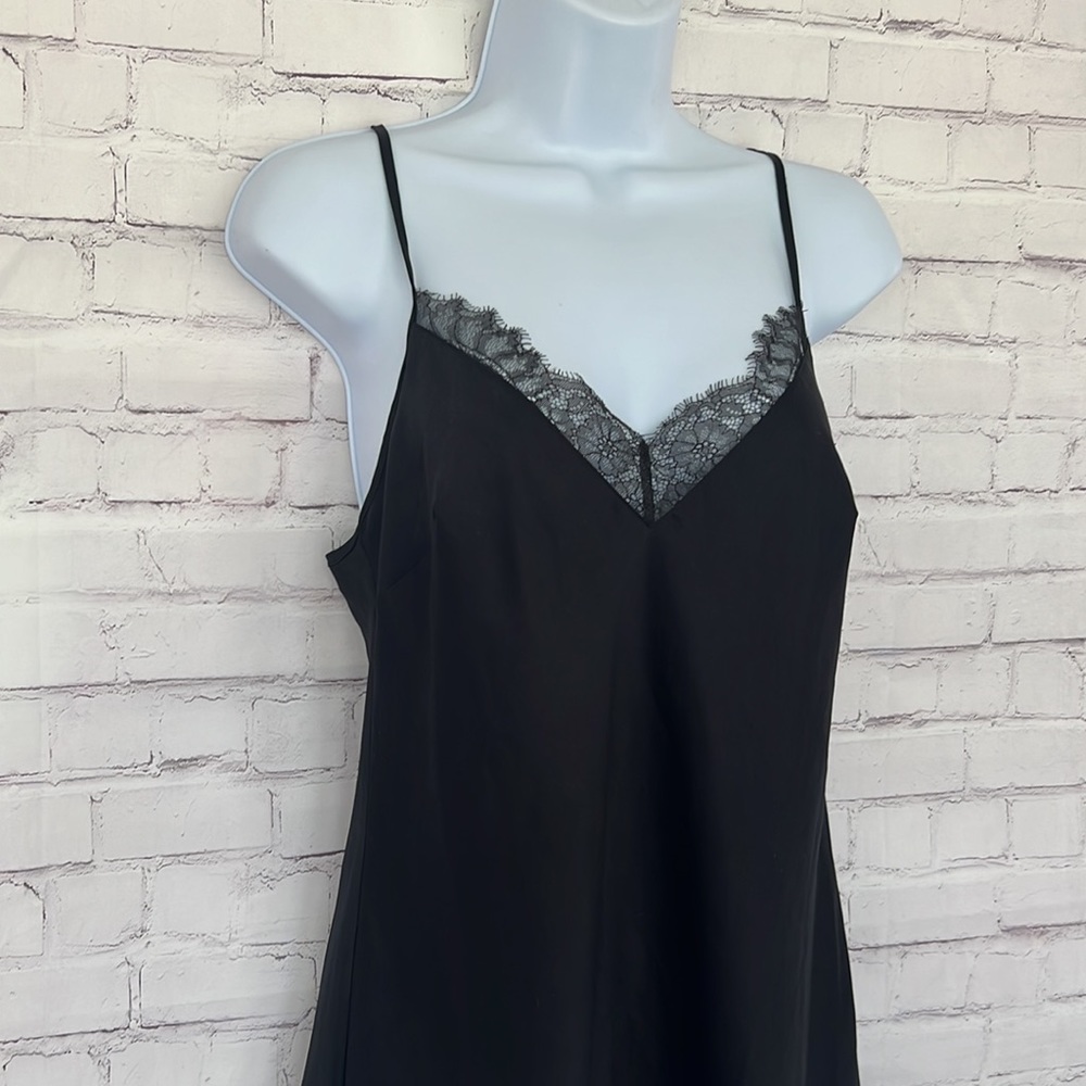 Victoria’s Secret black satin lace trim lingerie gown size small P - Picture 2 of 8